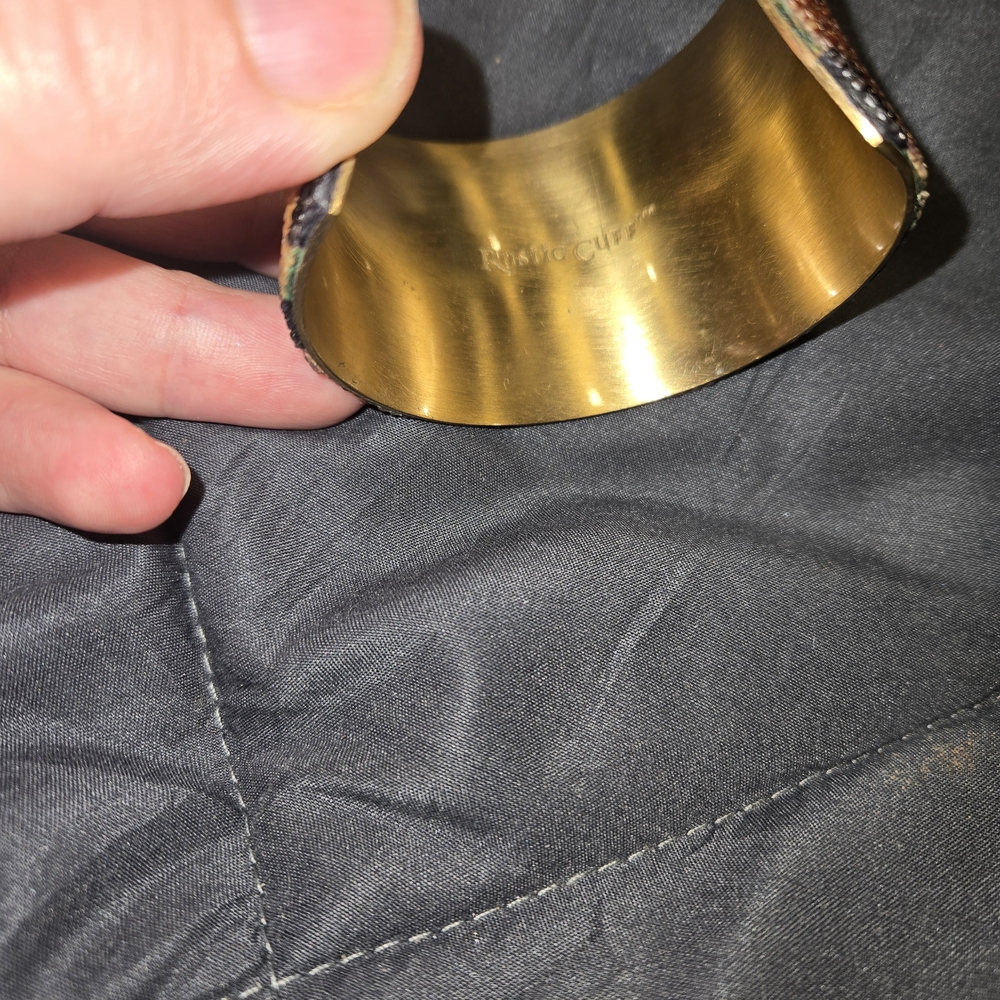 Rustic Cuff Leopard Pattern Bracelet in Orange an… - image 3